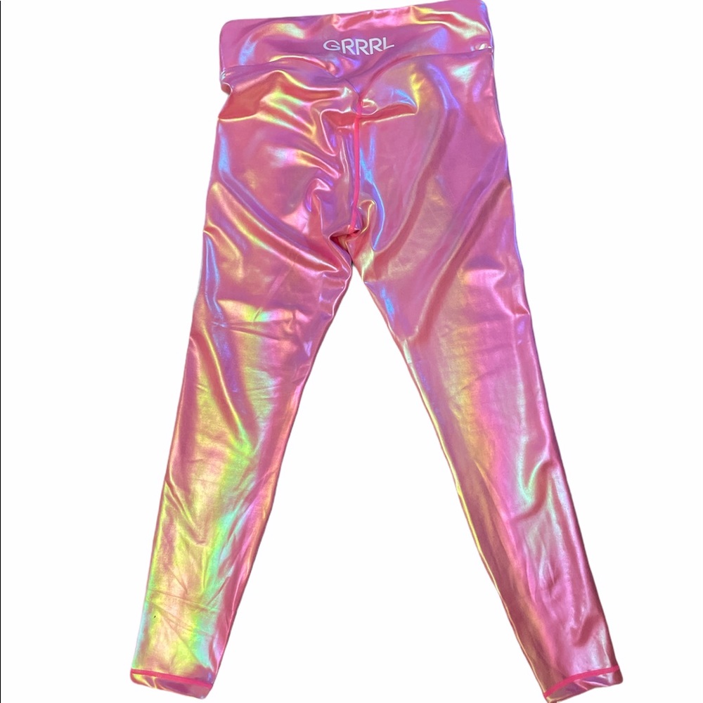 Grrrl power athletic leggings iridescent pink